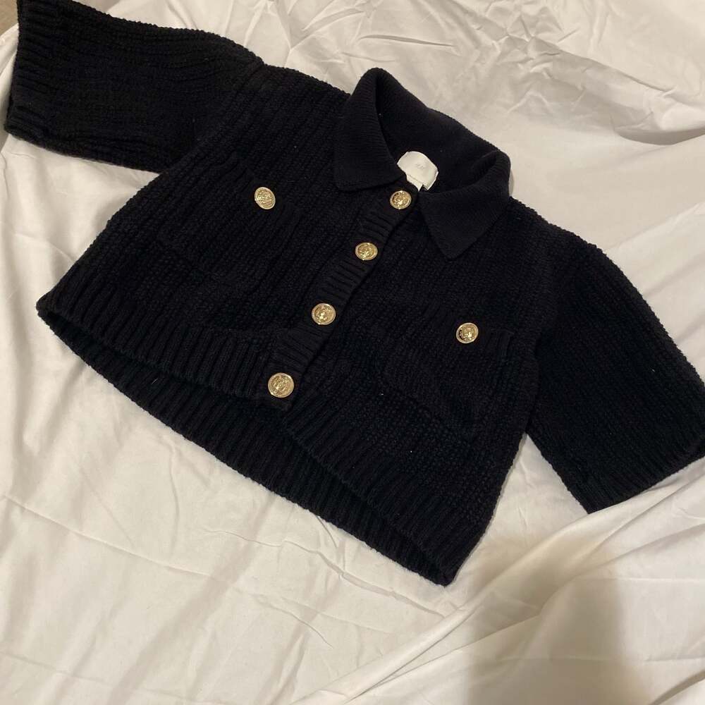 H&M Collared Rib-Knit Cardigan Small  3/4 sleeve 3/4 length sweater